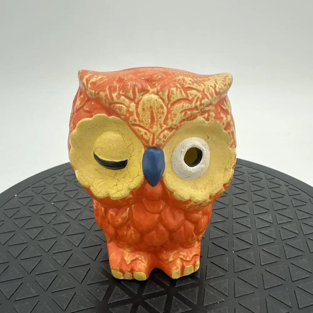Vintage Chalkware Owl String Twine Dispenser Yarn Ball Holder